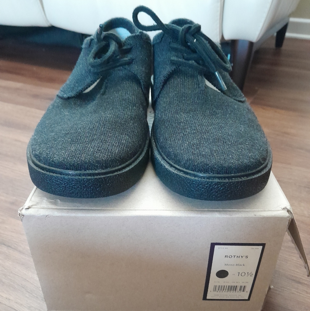 A pair of Rothy's Monty black wool and recycled bottled snekers